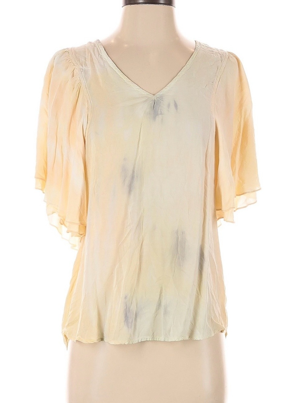 Young Fabulous & Broke Pale Yellow V-Neck Flutter Sleeve Blouse